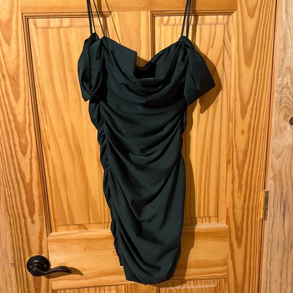 B Darlin Dark Green Ruched Mini Dress - Picture 1 of 5
